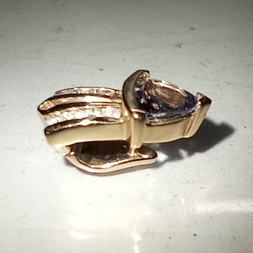 LAST ONE!  14Kt Yellow Gold Blue Tanzanite Slide with Diamond-Studded Bail - Picture 4 of 5